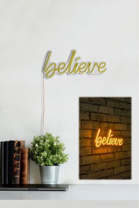 Decoratiune luminoasa LED, Believe, Benzi flexibile de neon, DC 12 V, Galben