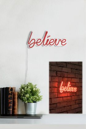 Decoratiune luminoasa LED, Believe, Benzi flexibile de neon, DC 12 V, Rosu