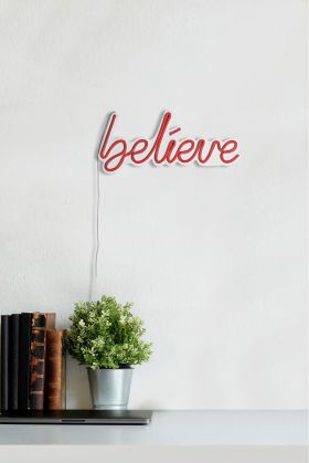 Decoratiune luminoasa LED, Believe, Benzi flexibile de neon, DC 12 V, Rosu