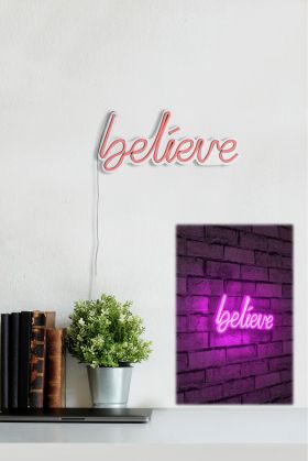 Decoratiune luminoasa LED, Believe, Benzi flexibile de neon, DC 12 V, Roz