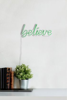 Decoratiune luminoasa LED, Believe, Benzi flexibile de neon, DC 12 V, Verde