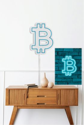 Decoratiune luminoasa LED, Bitcoin, Benzi flexibile de neon, DC 12 V, Albastru