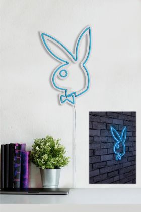 Decoratiune luminoasa LED, Playboy, Benzi flexibile de neon, DC 12 V, Albastru