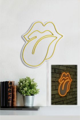 Decoratiune luminoasa LED, The Rolling Stones, Benzi flexibile de neon, DC 12 V, Galben