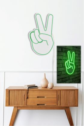 Decoratiune luminoasa LED, Victory Sign, Benzi flexibile de neon, DC 12 V, Verde