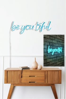 Decoratiune luminoasa LED, Be you tiful, Benzi flexibile de neon, DC 12 V, Albastru