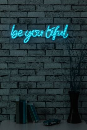 Decoratiune luminoasa LED, Be you tiful, Benzi flexibile de neon, DC 12 V, Albastru