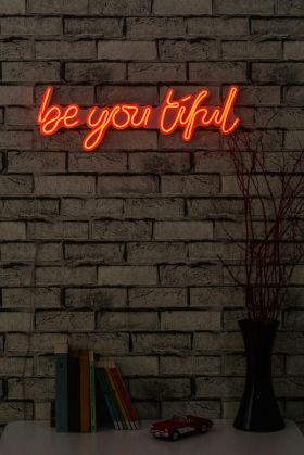 Decoratiune luminoasa LED, Be you tiful, Benzi flexibile de neon, DC 12 V, Rosu