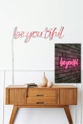 Decoratiune luminoasa LED, Be you tiful, Benzi flexibile de neon, DC 12 V, Roz