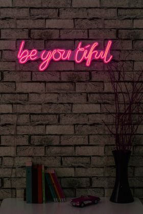 Decoratiune luminoasa LED, Be you tiful, Benzi flexibile de neon, DC 12 V, Roz