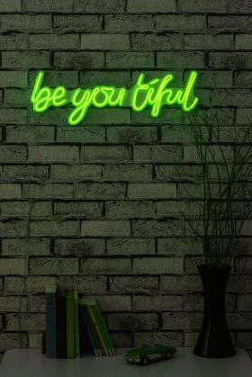 Decoratiune luminoasa LED, Be you tiful, Benzi flexibile de neon, DC 12 V, Verde