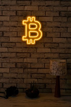 Decoratiune luminoasa LED, Bitcoin, Benzi flexibile de neon, DC 12 V, Galben