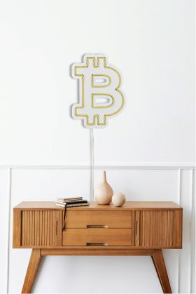 Decoratiune luminoasa LED, Bitcoin, Benzi flexibile de neon, DC 12 V, Galben