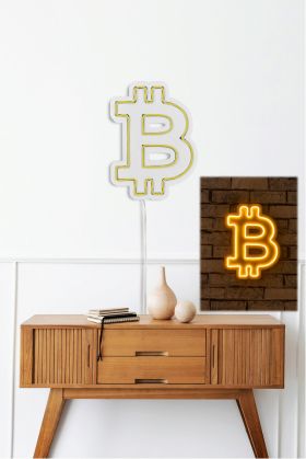 Decoratiune luminoasa LED, Bitcoin, Benzi flexibile de neon, DC 12 V, Galben