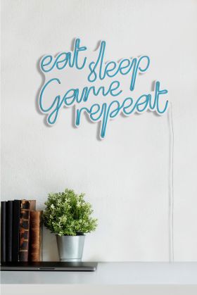 Decoratiune luminoasa LED, eat sleep game repeat, Benzi flexibile de neon, DC 12 V, Albastru