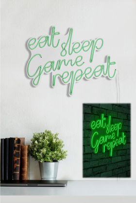 Decoratiune luminoasa LED, eat sleep game repeat, Benzi flexibile de neon, DC 12 V, Verde