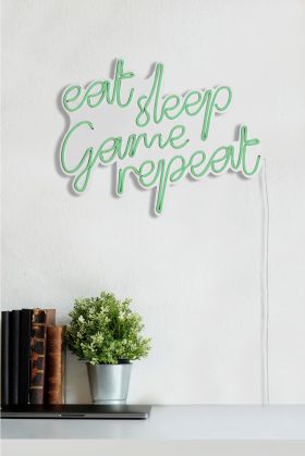 Decoratiune luminoasa LED, eat sleep game repeat, Benzi flexibile de neon, DC 12 V, Verde