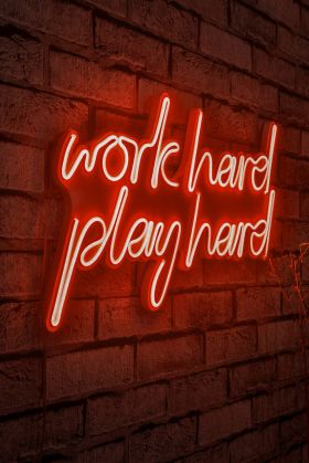 Decoratiune luminoasa LED, Work Hard Play Hard, Benzi flexibile de neon, DC 12 V, Rosu