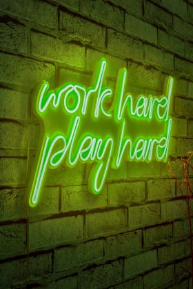 Decoratiune luminoasa LED, Work Hard Play Hard, Benzi flexibile de neon, DC 12 V, Verde