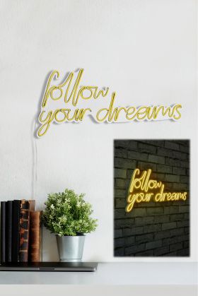 Decoratiune luminoasa LED, Follow Your Dreams, Benzi flexibile de neon, DC 12 V, Galben