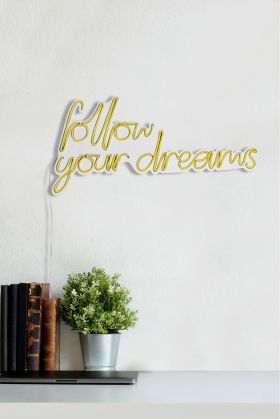 Decoratiune luminoasa LED, Follow Your Dreams, Benzi flexibile de neon, DC 12 V, Galben