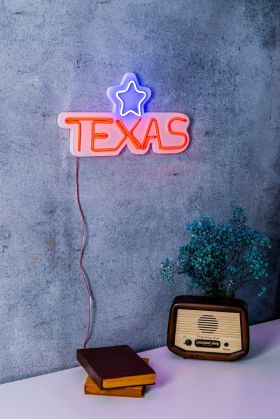 Decoratiune luminoasa LED, Texas Lone Star Blue, Benzi flexibile de neon, DC 12 V, Rosu albastru