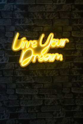 Decoratiune luminoasa LED, Live Your Dream, Benzi flexibile de neon, DC 12 V, Galben