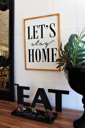 Decoratiune de perete, Let's Stay Home, 40x55x2.5 cm, Lemn , Maro / Alb / Negru