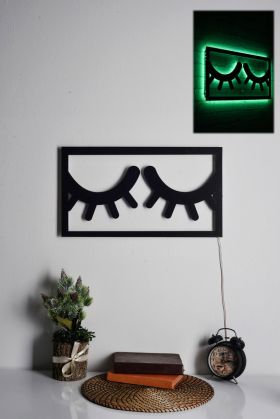 Decoratiune luminoasa LED, Sleepy Eyes, MDF, 60 LED-uri, Verde