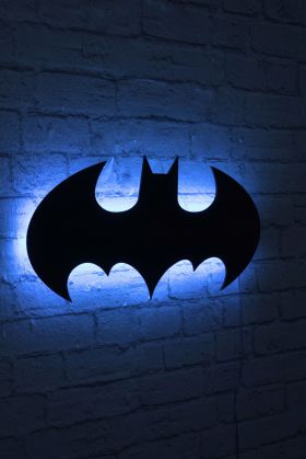 Decoratiune luminoasa LED, Batman, MDF, 60 LED-uri, Albastru