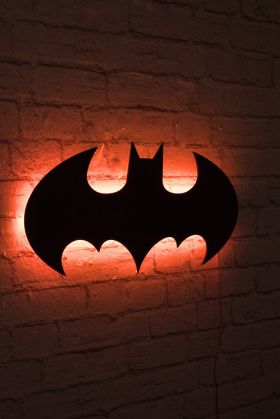 Decoratiune luminoasa LED, Batman, MDF, 60 LED-uri, Rosu