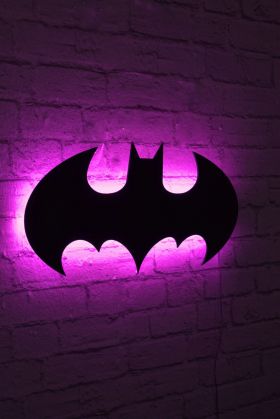 Decoratiune luminoasa LED, Batman, MDF, 60 LED-uri, Roz