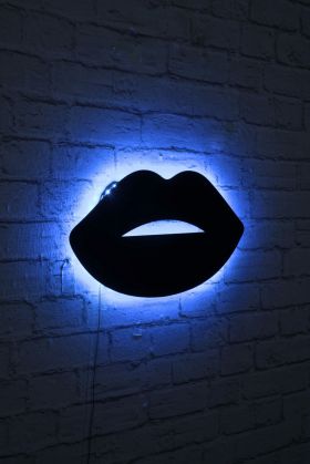 Decoratiune luminoasa LED, Lips 2, MDF, 60 LED-uri, Albastru