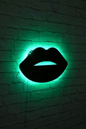 Decoratiune luminoasa LED, Lips 2, MDF, 60 LED-uri, Verde