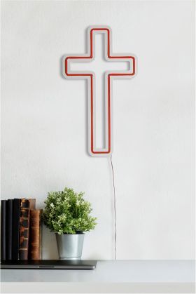 Decoratiune luminoasa LED, Cross Sign, Benzi flexibile de neon, DC 12 V, Rosu