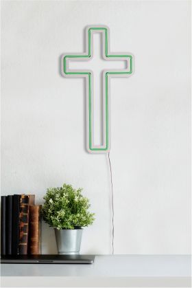 Decoratiune luminoasa LED, Cross Sign, Benzi flexibile de neon, DC 12 V, Verde