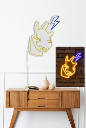 Decoratiune luminoasa LED, Pikachu, Benzi flexibile de neon, DC 12 V, Galben / Albastru