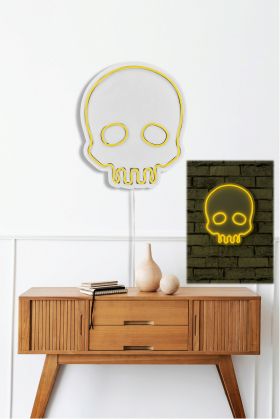 Decoratiune luminoasa LED, Skull, Benzi flexibile de neon, DC 12 V, Galben