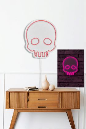 Decoratiune luminoasa LED, Skull, Benzi flexibile de neon, DC 12 V, Roz