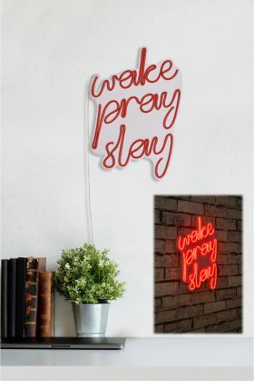 Decoratiune luminoasa LED, Wake Pray Slay, Benzi flexibile de neon, DC 12 V, Rosu