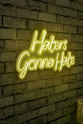 Decoratiune luminoasa LED, Haters Gonna Hate, Benzi flexibile de neon, DC 12 V, Galben