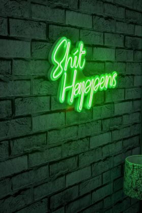 Decoratiune luminoasa LED, Shit Happens, Benzi flexibile de neon, DC 12 V, Verde