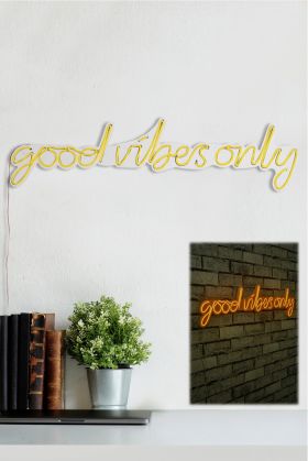 Decoratiune luminoasa LED, Good Vibes Only, Benzi flexibile de neon, DC 12 V, Galben