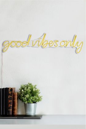 Decoratiune luminoasa LED, Good Vibes Only, Benzi flexibile de neon, DC 12 V, Galben