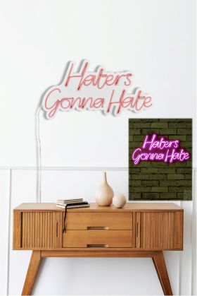 Decoratiune luminoasa LED, Haters Gonna Hate, Benzi flexibile de neon, DC 12 V, Roz