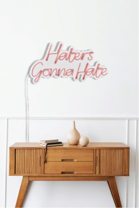 Decoratiune luminoasa LED, Haters Gonna Hate, Benzi flexibile de neon, DC 12 V, Roz