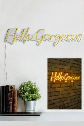 Decoratiune luminoasa LED, Hello Gorgeous, Benzi flexibile de neon, DC 12 V, Galben