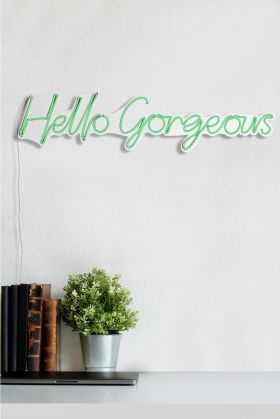 Decoratiune luminoasa LED, Hello Gorgeous, Benzi flexibile de neon, DC 12 V, Verde