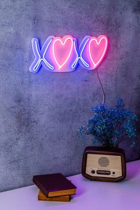 Decoratiune luminoasa LED, Tic Tac Toe XoXo, Benzi flexibile de neon, DC 12 V, Roz / Albastru