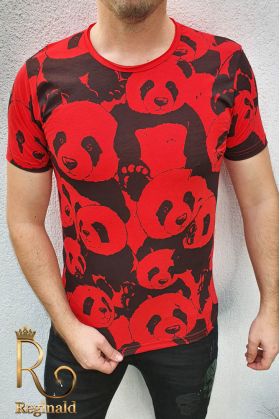 Tricou barbati slim fit ROSU PANDA - TR131